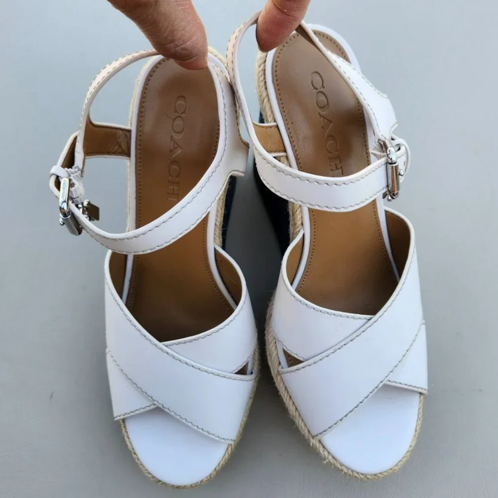 Coach Eaton Chalk Platform Wedge Sandals ivory & denim Size 7B